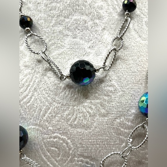 Premier Designs Necklace Blue and Black Beads Twisted oval Chain links Stunning - Picture 3 of 13